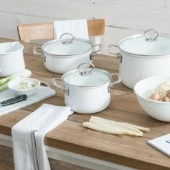 Riess Emaille Riess Geschirr-Set Aus Emaille, 5-tlg. In Arctic Weiß -Emile Henry shop RIESS AMBIENTE NOUVELLE Arcticweiss 23 highres